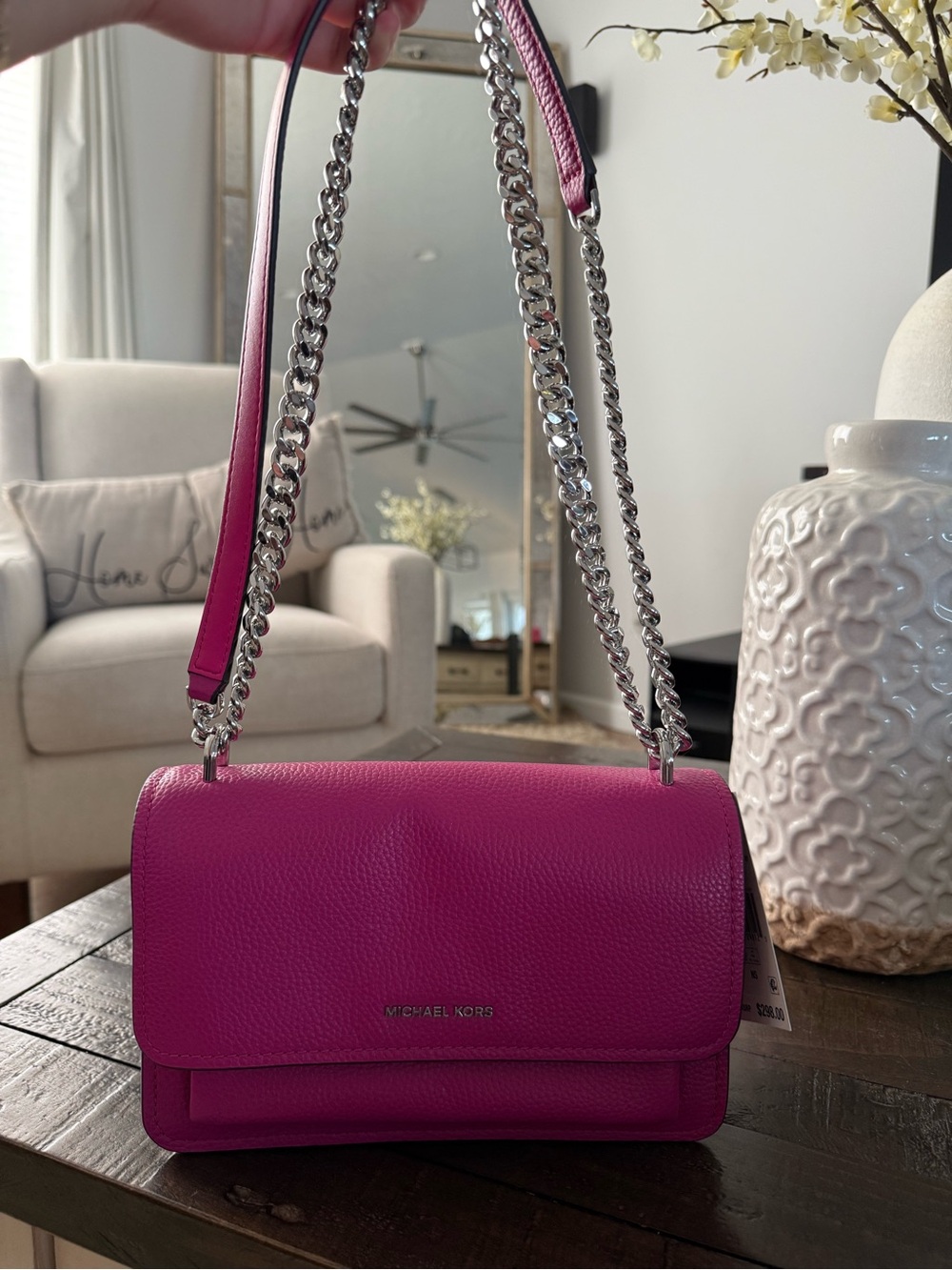 Michael Kors Wild Berry Pebbled Leather Chain small Crossbody